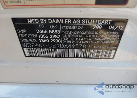 2013 Mercedes-Benz S 550 z USA, uszkodzony, nr VIN WDDNG7DB9DA495780